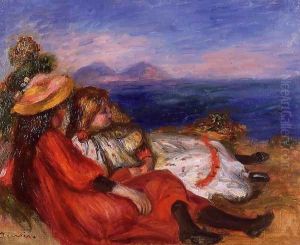 Two Little Girls On The Beach by Pierre Auguste Renoir