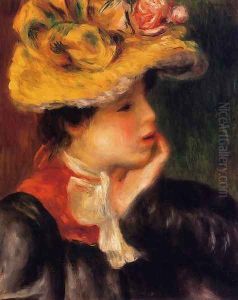 Head Of A Young Woman Aka Yellow Hat by Pierre Auguste Renoir