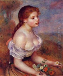 Young Girl With Daisies by Pierre Auguste Renoir