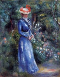 Woman in a Blue Dress, Garden of Saint-Cloud by Pierre Auguste Renoir