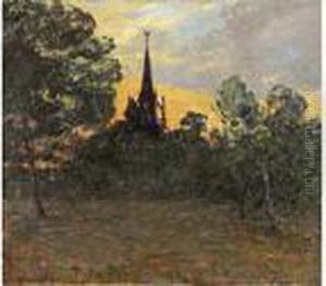 Paysage Avecclocher Au Crepuscule Paysage Avecclocher Au Crepuscule
