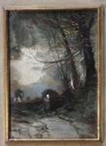Paysanne Sur Le Chemin Sous Un Cielorageux
