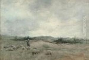A Shepherdess Tending To Her Flock by Anton Mauve