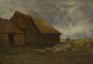 Schafherde Vor Bauernhaus