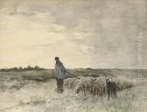 Grijze Dag: A Shepherd And His Sheep In The Dunes by Anton Mauve