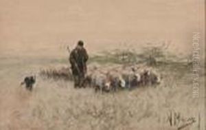 Herder Met Hond En Schaapskudde by Anton Mauve
