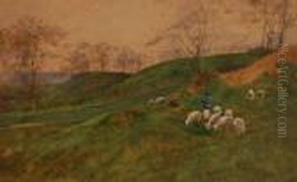 Shepherd And Sheep Inlandscape - view 1
