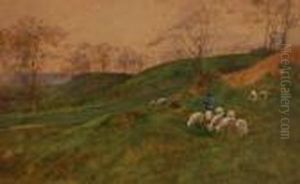 Shepherd And Sheep Inlandscape by Anton Mauve