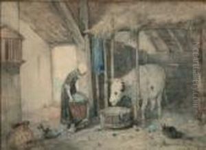 Stalinterieur Met Boerin En Koe by Anton Mauve