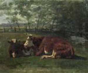 Two Cows Resting In A Meadow. by Anton Mauve