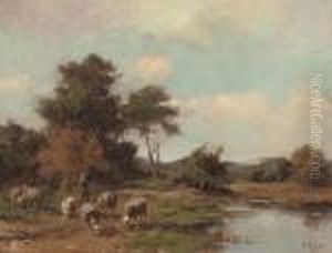 A Shepherd And His Flock By A Lake by Anton Mauve