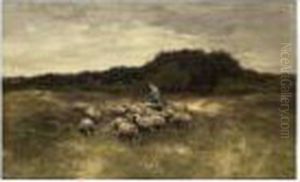 A Herdsman With His Flock Of Sheep Near The Woods by Anton Mauve