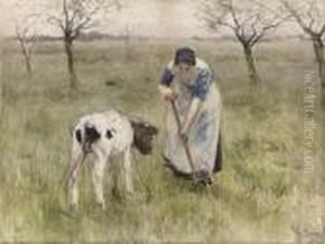 A Peasant Woman And Her Calf by Anton Mauve