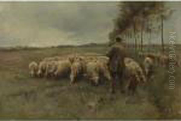 A Shepherd With His Flock - view 1