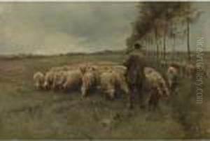 A Shepherd With His Flock by Anton Mauve