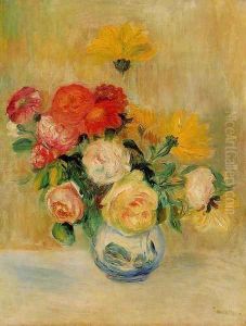 Vase Of Roses And Dahlias5 by Pierre Auguste Renoir