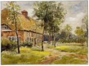 A Thatched House In A Wooded Garden by Anton Mauve