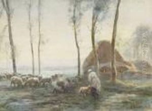 Shepherdess And Flock by Anton Mauve
