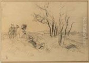 A Seated Shepherd; Sheep Grazing Beneath Trees, Two by Anton Mauve