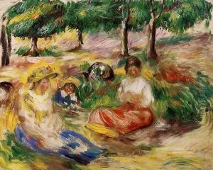 Three Young Girls Sitting In The Grass by Pierre Auguste Renoir