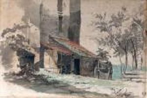 A Stable With Carts By The Ruins Of Castle Brederode by Anton Mauve