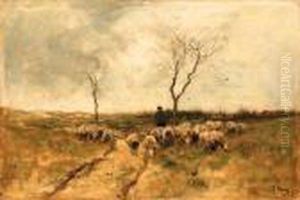 A Shepherd With His Flock by Anton Mauve