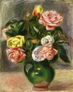 Bouquet of Roses in a Green Vase