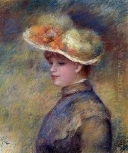 Young Woman Wearing A Hat by Pierre Auguste Renoir