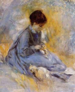 Young Woman With A Dog by Pierre Auguste Renoir