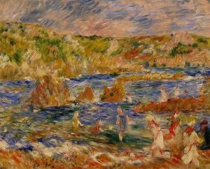 Children On The Beach At Guernsey by Pierre Auguste Renoir