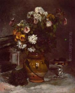 Flowers In A Vase And A Glass Of Champagne by Pierre Auguste Renoir