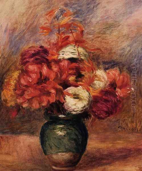 Flowers In A Green Vase Dahlilas And Asters - view 1