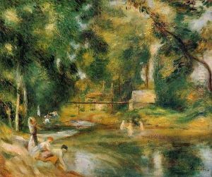 Essoyes Landscape Washerwoman And Bathers by Pierre Auguste Renoir