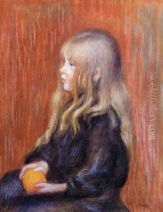 Coco Holding A Orange by Pierre Auguste Renoir