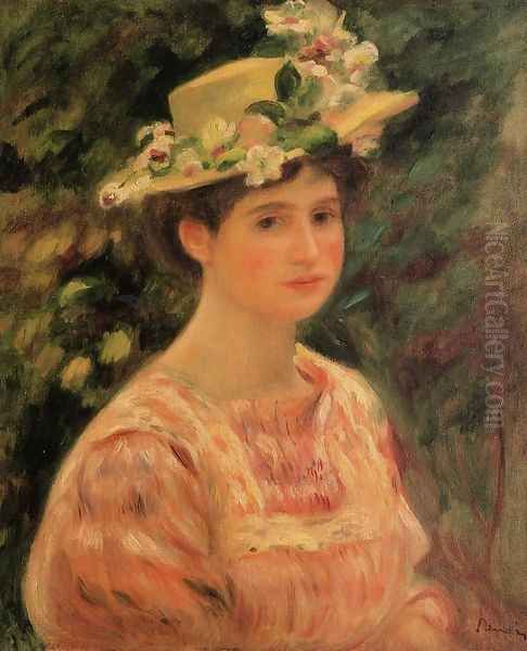 Young Woman Wearing A Hat With Wild Roses - view 1