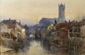 View Of An English Town With River by William Bingham McGuinness