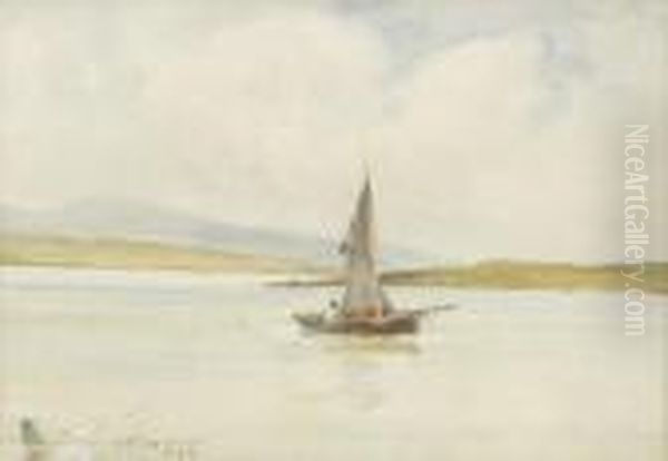 Fishing Boat And Figure In A Bay - view 1