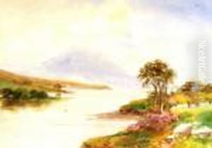 Lake Landscape With Thatched Cottages by William Bingham McGuinness