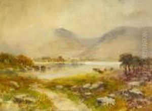 Cattle In Lake And Mountain Landscape by William Bingham McGuinness