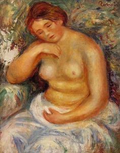 Seated Nude With A Bouquet by Pierre Auguste Renoir