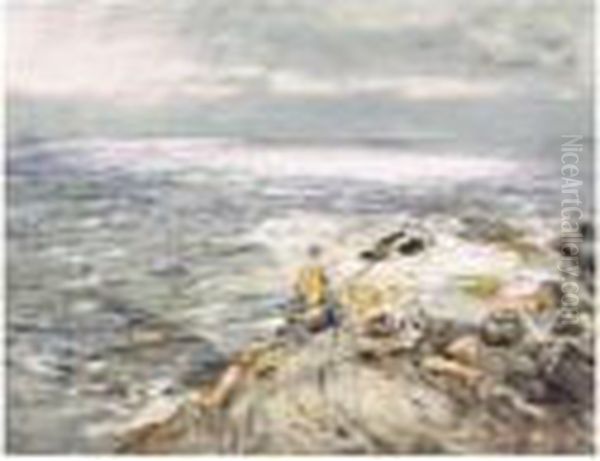 Sun On The Waters, Fishing From The Rocks At Carradale - view 1