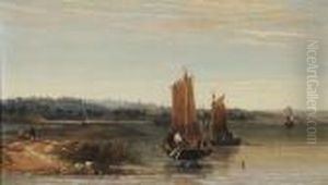 Fishing Boats In An Estuary by Arthur Joseph Meadows