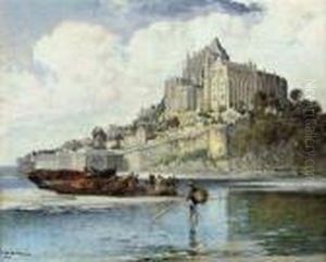 Fishermen Sorting Their Catch On The Beach Below Mont. St. Michel