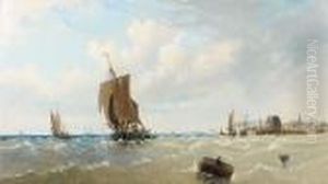 Coastal Craft Off A Brittany Port by Arthur Joseph Meadows