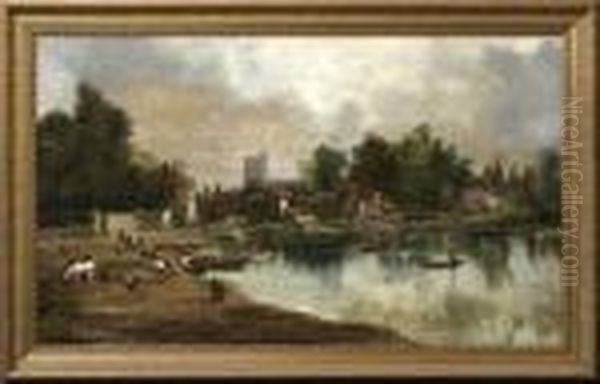 Extensive View Of A Riverside Village With Boats - view 1