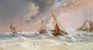 Barche Pescherecce Che Approdano
In Mare Mosso Di Fronte Ad Una Cittadina Portuale In Inghilterra
Meridionale by Arthur Joseph Meadows