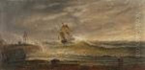 Coaster In Distress Off Southwold Pier by Arthur Joseph Meadows