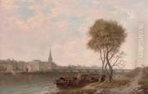 Barges On The Bank Of A Continental Town
