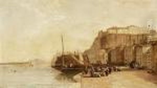 A View Of A Harbor With Numerous Figures On A Quay - view 1
