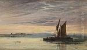 Fishing Boats In Shallow Waters At Sunset